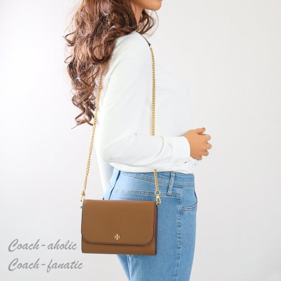 NWT Tory Burch Emerson Chain Wallet Leather Crossbody in Moose - Picture 2 of 14